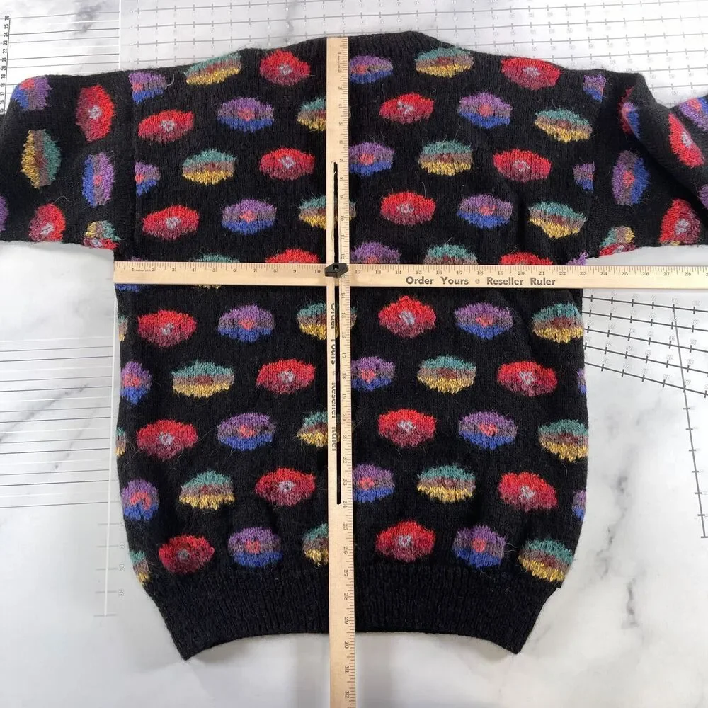 Vintage Peruvian Connection Sweater Womens Extra Large Black Pastel Floral - Picture 11 of 14